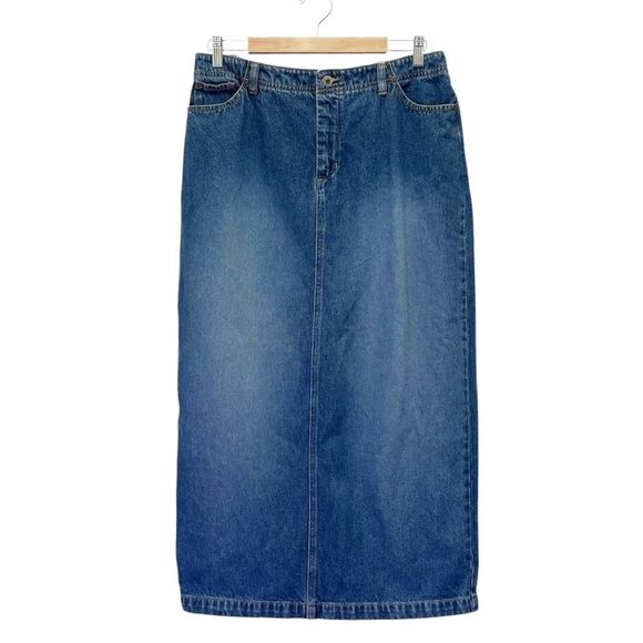 Vintage Dresses & Skirts - Vintage Y2K Bailey’s Point Denim Maxi Skirt Women’s Size 14 Faded Indigo Wash